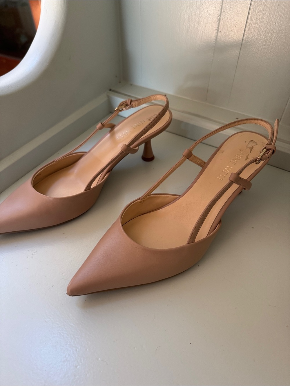 Nine West Blush Tan Pointed Slingback Kitten Heel